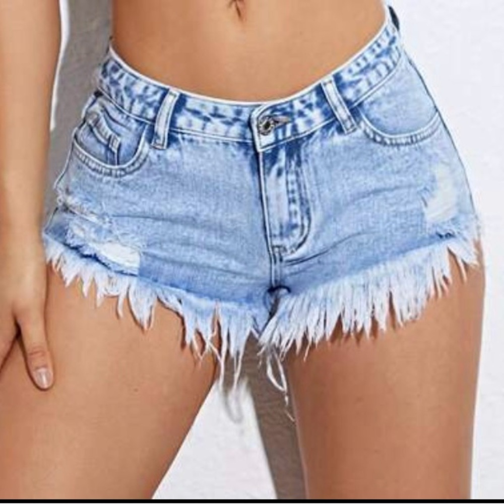 SHEIN Distressed Light Blue Denim Shorts